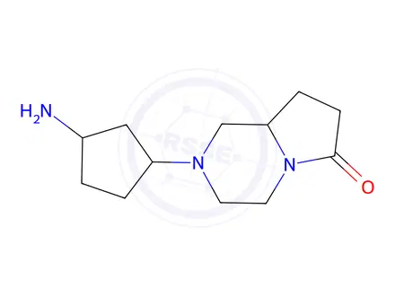 Chemical structure of 2-(3-aminocyclopentyl)-octahydropyrrolo[1,2-a]piperazin-6-one