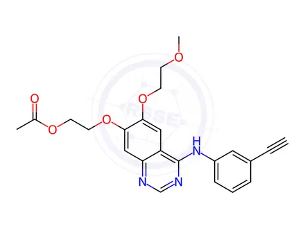 Chemical structure of 2-((4-((3-ethynylphenyl)amino)-6-(2-methoxyethoxy)quinazolin-7-yl)oxy)ethyl acetate