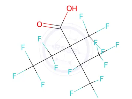 Chemical structure of Butanoic acid, 3,3,4,4,4-pentafluoro-2-[1,2,2,2-tetrafluoro-1-(trifluoromethyl)ethyl]-2-(trifluoromethyl)-