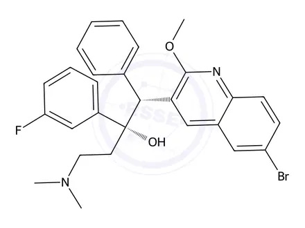 Chemical structure of rel-(1R,2S)-1-(6-Bromo-2-methoxyquinolin-3-yl)-4-(dimethylamino)-2-(3-fluorophenyl)-1-phenylbutan-2-ol