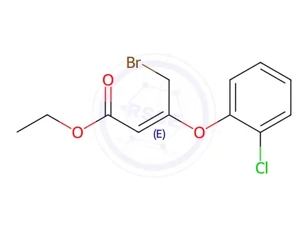 Chemical structure of (E)-4-bromo-3-(2-chloro-phenoxy)-but-2-enoic acid ethyl ester