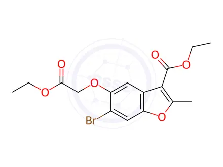 Chemical structure of Ethyl 6-bromo-5-(2-ethoxy-2-oxoethoxy)-2-methylbenzofuran-3-carboxylate