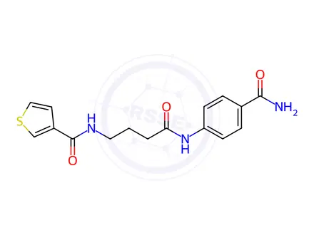 Chemical structure of N-(4-((4-Carbamoylphenyl)amino)-4-oxobutyl)thiophene-3-carboxamide