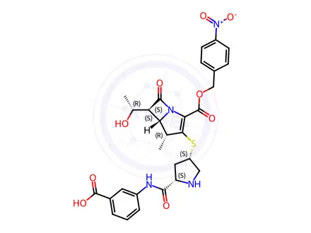 Chemical structure of 2-[(4-Nitrophenyl)methyl] (4R,5S,6S)-3-[[(3S,5S)-5-[[(3-Carboxyphenyl)amino]carbonyl]-3-pyrrolidinyl]thio]-6-[(1R)-1-hydroxyethyl]-4-methyl-7-oxo-1-azabicyclo[3.2.0]hept-2-ene-2-carboxylic Acid Ester