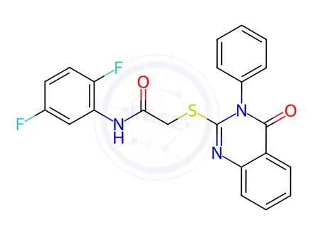 Chemical structure of N-(2,5-difluorophenyl)-2-((4-oxo-3-phenyl-3,4-dihydroquinazolin-2-yl)thio)acetamide