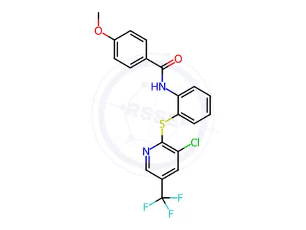 Chemical structure of N-(2-{[3-chloro-5-(trifluoromethyl)pyridin-2-yl]sulfanyl}phenyl)-4-methoxybenzamide