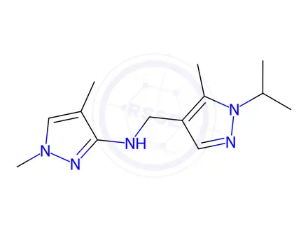 Chemical structure of N-[(1-isopropyl-5-methyl-1H-pyrazol-4-yl)methyl]-1,4-dimethyl-1H-pyrazol-3-amine
