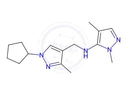 Chemical structure of N-[(1-cyclopentyl-3-methyl-1H-pyrazol-4-yl)methyl]-1,4-dimethyl-1H-pyrazol-5-amine