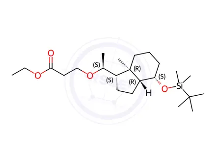 Chemical structure of Propanoic acid, 3-[(1S)-1-[(1S,3aR,4S,7aR)-4-[[(1,1-diMethylethyl)diMethylsilyl]oxy]octahydro-7a-Methyl-1H-inden-1-yl]ethoxy]-, ethyl ester