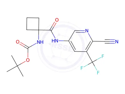 Chemical structure of tert-Butyl (1-((6-cyano-5-(trifluoromethyl)pyridin-3-yl)carbamoyl)cyclobutyl)carbamate