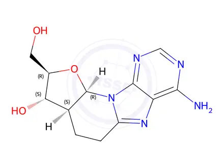 Chemical structure of (2R,3S,3aS,11aR)-7-Amino-2-(hydroxymethyl)-2,3,3a,4,5,11a-hexahydrofuro[3',2':5,6]pyrido[1,2-e]purin-3-ol