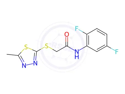 Chemical structure of N-(2,5-difluorophenyl)-2-((5-methyl-1,3,4-thiadiazol-2-yl)thio)acetamide