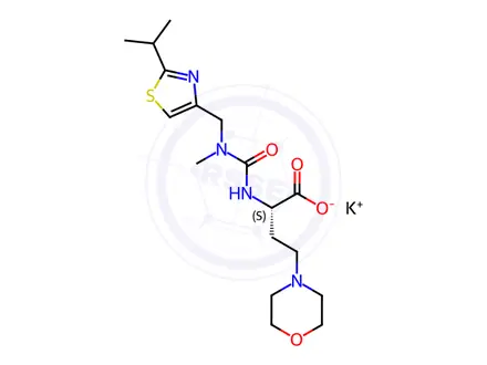 Chemical structure of (S)-2-(3-((2-Isopropylthiazol-4-yl)methyl)-3-methylureido)-4-morpholinobutanoic Acid, Potassium Salt