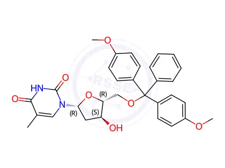 Chemical structure of 5'-O-(4,4'-Dimethoxytrityl)thymidine