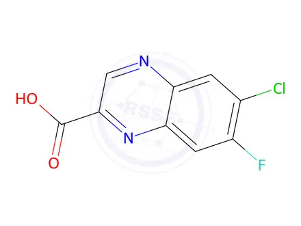Chemical structure of 6-chloro-7-fluoro-quinoxaline-2-carboxylic acid