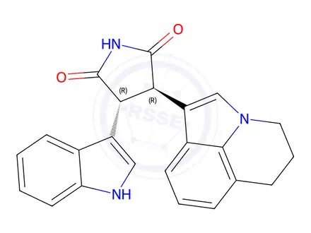 Chemical structure of (3R,4R)-3-(5,6-dihydro-4H-pyrrolo[3,2,1-ij]quinolin-1-yl)-4-(1H-indol-3-yl)pyrrolidine-2,5-dione