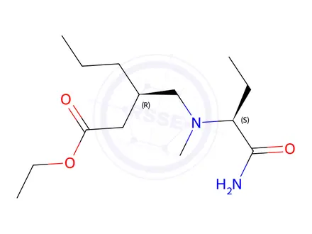 Chemical structure of Ethyl (R)-3-((((S)-1-amino-1-oxobutan-2-yl)(methyl)amino)methyl)hexanoate