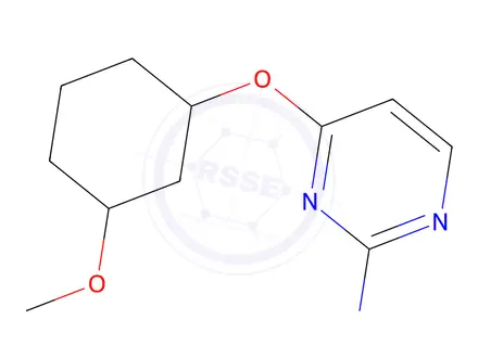Chemical structure of 4-[(3-methoxycyclohexyl)oxy]pyrimidin-2-amine