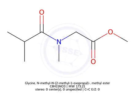 Chemical structure of Glycine, N-methyl-N-(2-methyl-1-oxopropyl)-, methyl ester