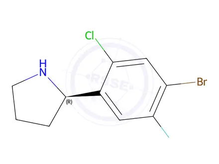 Chemical structure of (R)-2-(4-bromo-2-chloro-5-fluorophenyl)pyrrolidine