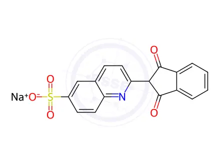 Chemical structure of 2-(2,3-Dihydro-1,3-dioxo-1H-inden-2-yl)-6-quinolinesulfonic Acid Sodium Salt