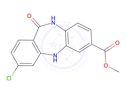 Chemical structure of Methyl 3-chloro-11-oxo-10,11-dihydro-5H-dibenzo[b,e][1,4]diazepine-7-carboxylate