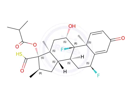Chemical structure of (6α,11β,16α,17α)-6,9-Difluoro-11-hydroxy-16-methyl-17-(2-methyl-1-oxopropoxy)-3-oxo-androsta-1,4-diene-17-carbothioic Acid