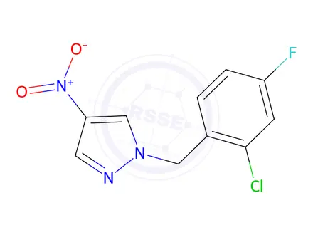 Chemical structure of 1-[(2-Chloro-4-fluorophenyl)methyl]-4-nitro-1h-pyrazole