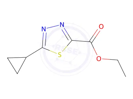 Chemical structure of ethyl 5-cyclopropyl-1,3,4-thiadiazole-2-carboxylate