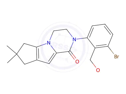 Chemical structure of 2-Bromo-6-(7,7-dimethyl-1-oxo-1,3,4,6,7,8-hexahydro-2H-cyclopenta[4,5]pyrrolo[1,2-a]pyrazin-2-yl)benzyl acetate