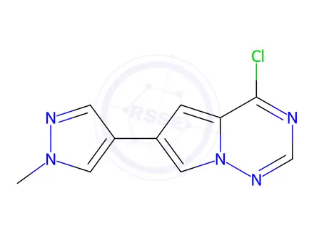 Chemical structure of 4-chloro-6-(1-methyl-1H-pyrazol-4-yl)pyrrolo[2,1-f][1,2,4]triazine