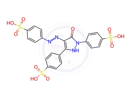 Chemical structure of 4,4'-(5-oxo-4-(2-(4-sulfophenyl)hydrazineylidene)-4,5-dihydro-1H-pyrazole-1,3-diyl)dibenzenesulfonic acid