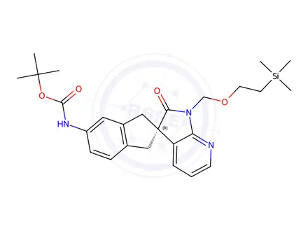 Chemical structure of (R)-tert-butyl 2'-oxo-1'-((2-(trimethylsilyl)ethoxy)methyl)-1,1',2',3-tetrahydrospiro[indene-2,3'-pyrrolo[2,3-b]pyridine]-5-ylcarbamate