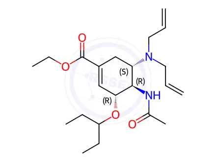 Chemical structure of Ethyl (3R,4R,5S)-4-acetamido-5-(diallylamino)-3-(pentan-3-yloxy)cyclohex-1-ene-1-carboxylate