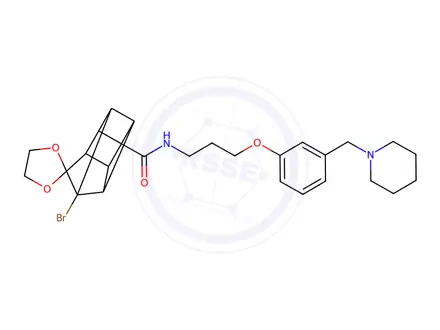 Chemical structure of N-(3'-(3'-piperidinomethylphenoxy)propyl)-1-bromo-9,9-ethylenedioxypentacyclo(4.3.0.0(2,5).0(3,8).0(4,7)nonane)-4-carboxamide