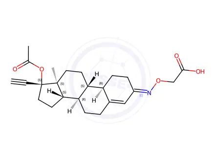 Chemical structure of 3-(o-Carboxymethyl)-17beta-acetoxy-17alpha-ethynyl-19-norandrost-4-en-3-one oxime