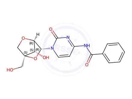 Chemical structure of Cytidine, N-benzoyl-2'-O,4'-C-methylene-(9CI)