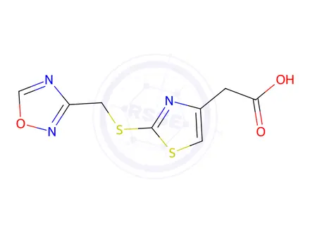 Chemical structure of 2-(2-(((1,2,4-Oxadiazol-3-yl)methyl)thio)thiazol-4-yl)acetic acid
