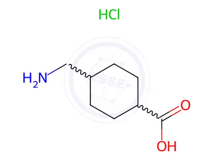 Chemical structure of (1S,4s)-4-(aminomethyl)cyclohexane-1-carboxylic acid hydrochloride