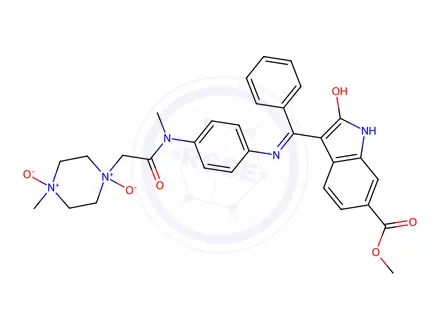 Chemical structure of (Z)-1-(2-((4-(((6-(Methoxycarbonyl)-2-oxoindolin-3-ylidene)(phenyl)methyl)amino)phenyl)(methyl)amino)-2-oxoethyl)-4-methylpiperazine 1,4-dioxide