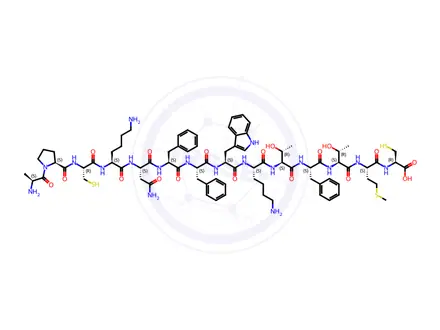 Chemical structure of somatostatin, Pro(2)-Met(13)-