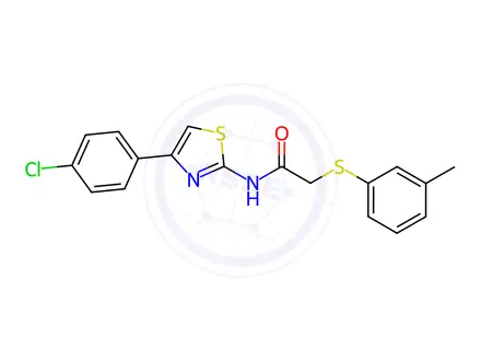 Chemical structure of N-(4-(4-chlorophenyl)thiazol-2-yl)-2-(m-tolylthio)acetamide