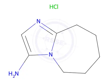 Chemical structure of 5H,6H,7H,8H,9H-imidazo[1,2-a]azepin-3-amine hydrochloride