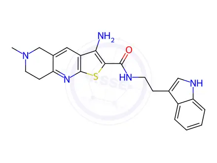 Chemical structure of N-(2-(1H-indol-3-yl)ethyl)-3-amino-6-methyl-5,6,7,8-tetrahydrothieno[2,3-b][1,6]naphthyridine-2-carboxamide