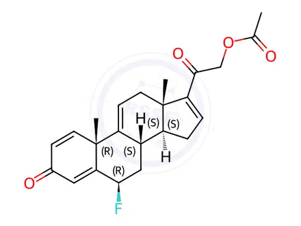 Chemical structure of 6 β-Fluoro-21-hydroxypregna-1,4,9(11),16-Tetraene-3,20-dione 21-Acetate