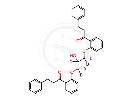 Chemical structure of 1,1'-[Hydroxypropane-1,3-diylbis(oxy-2,1-phenylene)]bis(3-phenylpropan-1-one)-d5