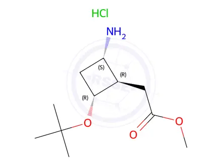Chemical structure of methyl 2-[(1R,2S,4R)-2-amino-4-(tert-butoxy)cyclobutyl]a cetate hydrochloride