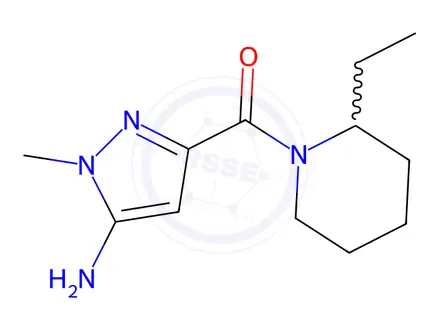 Chemical structure of 3-[(2-ethylpiperidin-1-yl)carbonyl]-1-methyl-1H-pyrazol-5-amine