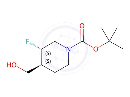 Chemical structure of (3s,4s)-rel-1-boc-3-fluoro-4-(hydroxymethyl)piperidine