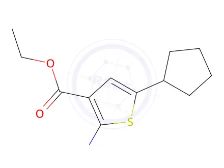 Chemical structure of ethyl 2-amino-5-cyclopentylthiophene-3-carboxylate